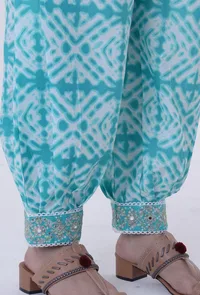 Turquoise & White Cotton Block Printed Pant image 4