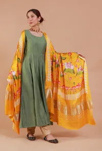 Yellow Digital Print Modal Silk Dupatta image 1