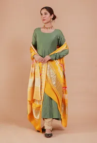Yellow Digital Print Modal Silk Dupatta image 3
