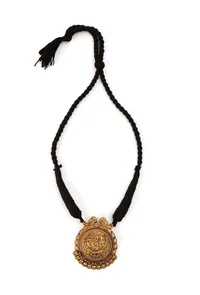 German Silver Gold Plated Ganpati Pendant With Patua Dori Necklace image 1