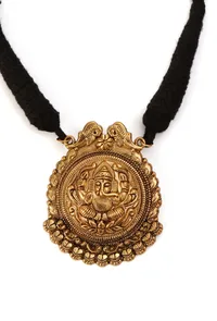 German Silver Gold Plated Ganpati Pendant With Patua Dori Necklace image 2