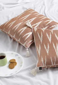 Set of 2: Coral Red Ikat Cotton Cushion Covers image 6