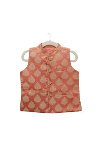 Tangerine Orange Brocade Nehru Jacket image 1
