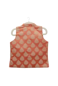 Tangerine Orange Brocade Nehru Jacket image 2