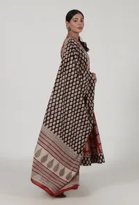 Ajrakh Printed Black Cotton Dupatta With White & Multicolor Motif image 2