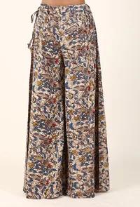 Beige And Blue Kalamkari Cotton Palazzo image 2