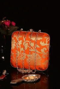 Orange Brocade Box Clutch (6.5 X 2 X 6) image 1