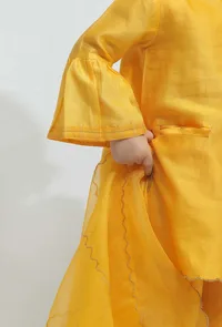 Set of 3: Tuscan Yellow Chanderi Kurta with Pants and Dupatta image 5