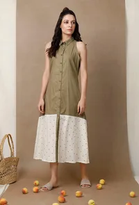 Green Collared A-Line Dress image 1