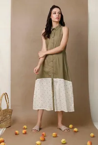 Green Collared A-Line Dress image 2