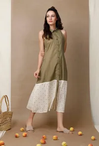 Green Collared A-Line Dress image 3