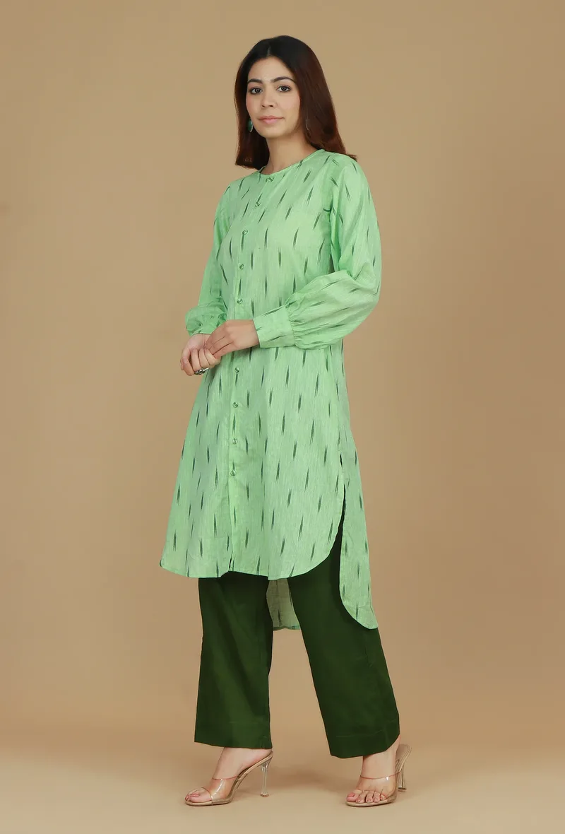 Light Green Ikat Woven Cotton Kurta