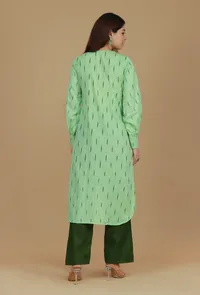 Light Green Ikat Woven Cotton Kurta image 4