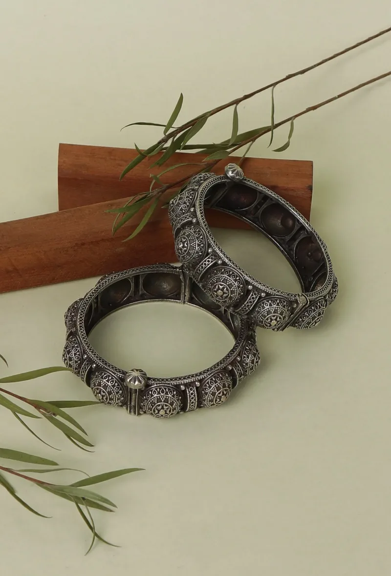 Oxidised silver Gokhru Kada set of 2