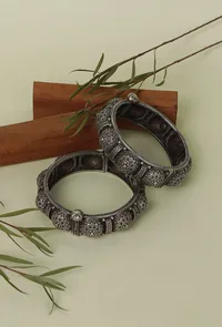 Oxidised silver Gokhru Kada set of 2 image 1