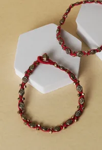 Set Of 2- Meher Pink Floral German Silver Anklets image 1