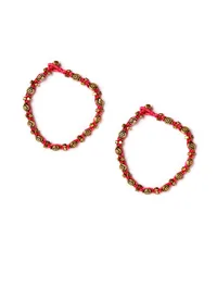 Set Of 2- Meher Pink Floral German Silver Anklets image 2