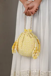 Lemon Yellow Chikankari Georgette Potli image 2