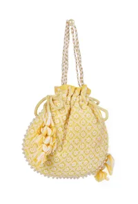 Lemon Yellow Chikankari Georgette Potli image 3