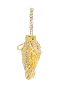 Lemon Yellow Chikankari Georgette Potli image 4