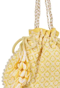 Lemon Yellow Chikankari Georgette Potli image 5