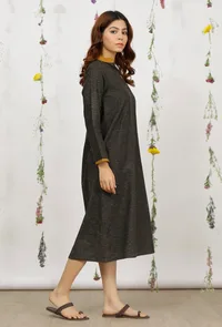 Dark Olive Khadi Cotton Straight Dress image 3