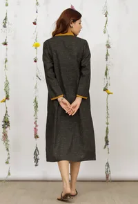 Dark Olive Khadi Cotton Straight Dress image 4