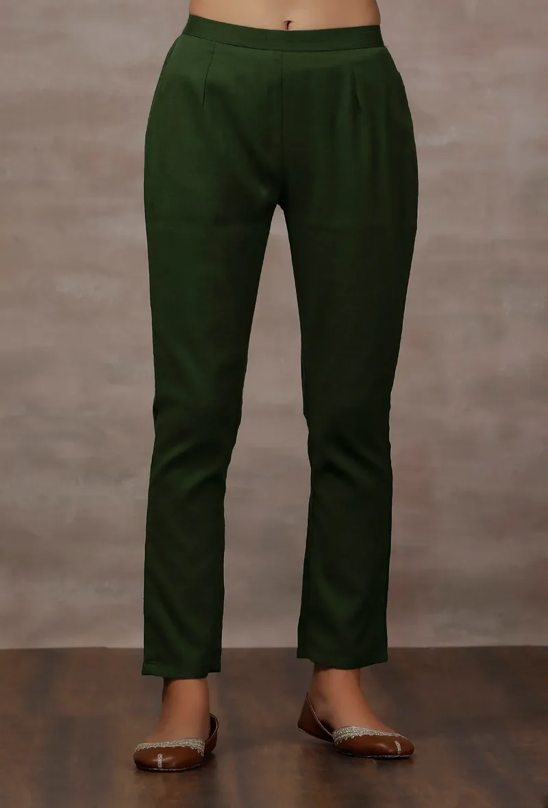 Olive Green Cashmilon Straight Pants