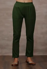 Olive Green Cashmilon Straight Pants image 1