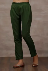 Olive Green Cashmilon Straight Pants image 2