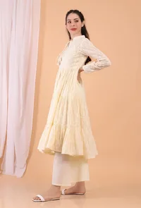 Set of 2: Cream Cotton Tiered Gathered Dress with Pants image 4