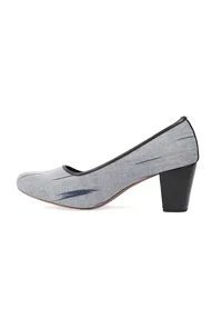 Grey & Black Ikat Block Heels Cruelty Free Leather Ballerinas image 4