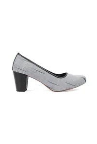 Grey & Black Ikat Block Heels Cruelty Free Leather Ballerinas image 5