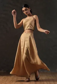 Set Of 2: Golden Brown Crop Top & Palazzo image 1