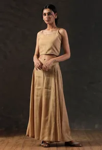 Set Of 2: Golden Brown Crop Top & Palazzo image 2