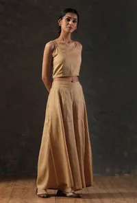 Set Of 2: Golden Brown Crop Top & Palazzo image 4