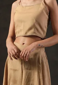 Set Of 2: Golden Brown Crop Top & Palazzo image 6