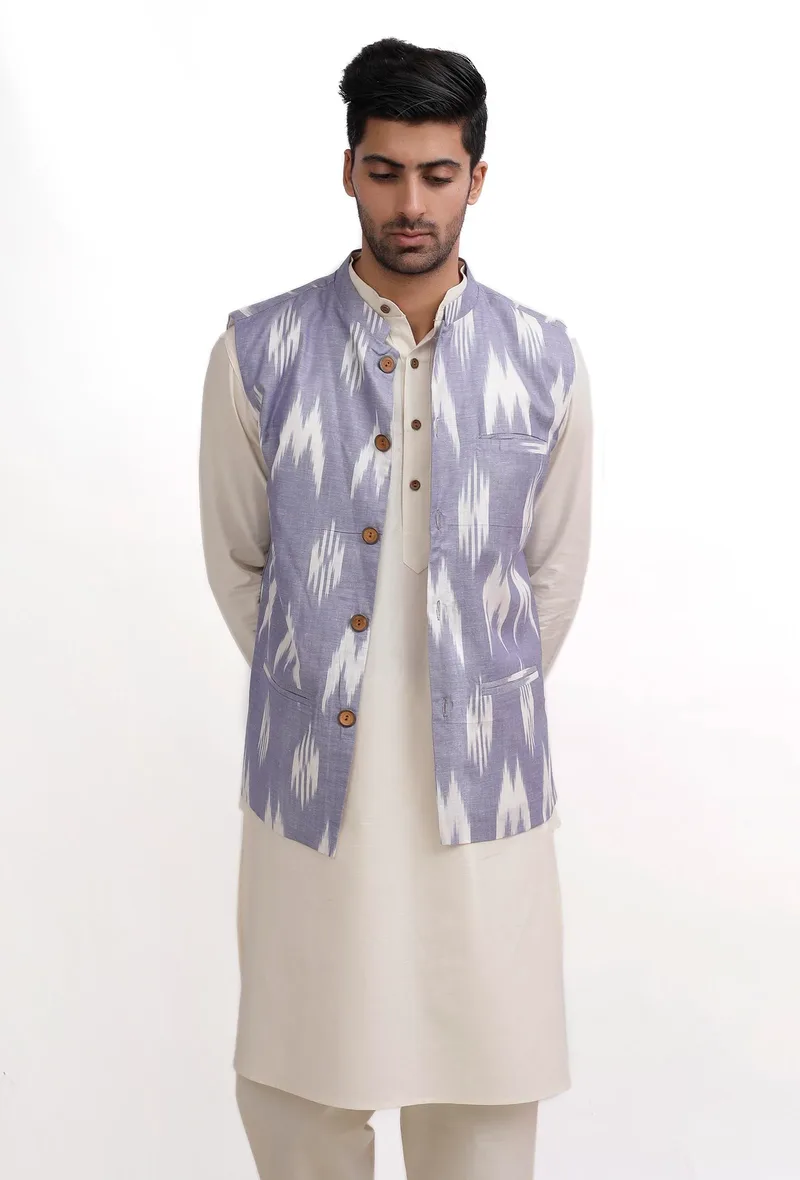 Blue Ikat Nehru Jacket