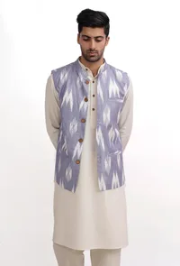 Blue Ikat Nehru Jacket image 1