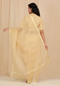 Set Of 2: Gold Beige Doria Plain Cotton Saree With 
Stitched Blouse image 3