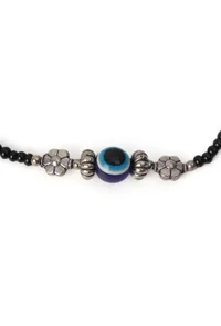 Pair of German Silver Flower Anklets with Evil Eye & Black Beads image 3