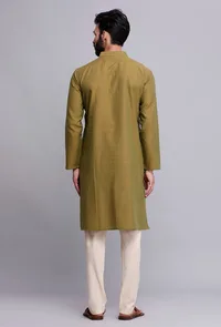 Set of 2: Olive Green Cotton Kurta and Pajama image 5