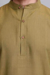 Set of 2: Olive Green Cotton Kurta and Pajama image 6