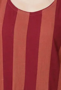 Set Of 3: Maroon & Rust Cotton Kalidar Dress With Flared Palazzo and Hand Embroidered Skaf image 5