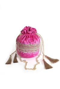 Rose Pink Velvet Tila Embroidery Potli image 2