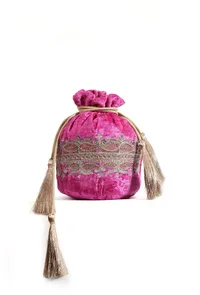 Rose Pink Velvet Tila Embroidery Potli image 3
