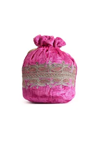 Rose Pink Velvet Tila Embroidery Potli image 4