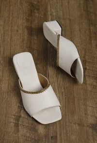 Classic White Chain Cruelty-Free Leather Heels image 2