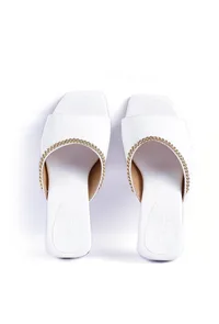 Classic White Chain Cruelty-Free Leather Heels image 3