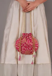 Fuchsia Pink Embroidered Silk Potli image 2